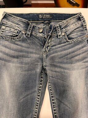 Silver Jeans Co Suki Straight Womens W27 L34 Thick Stitch Denim Tall Mid